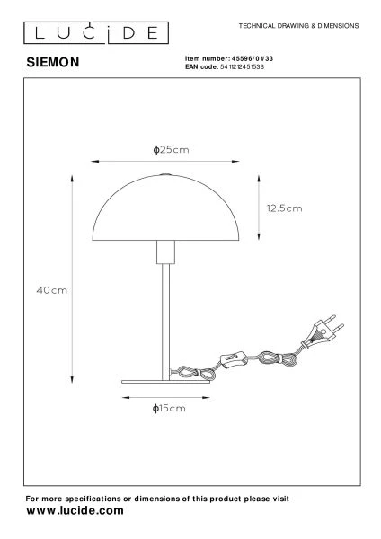 Lucide SIEMON - Table lamp - Ø 25 cm - 1xE14 - Green - technical